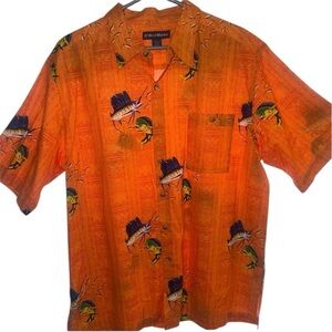 West Marine Men's Shirt Button Front Orange Size XL Fish S/S Limited Edition